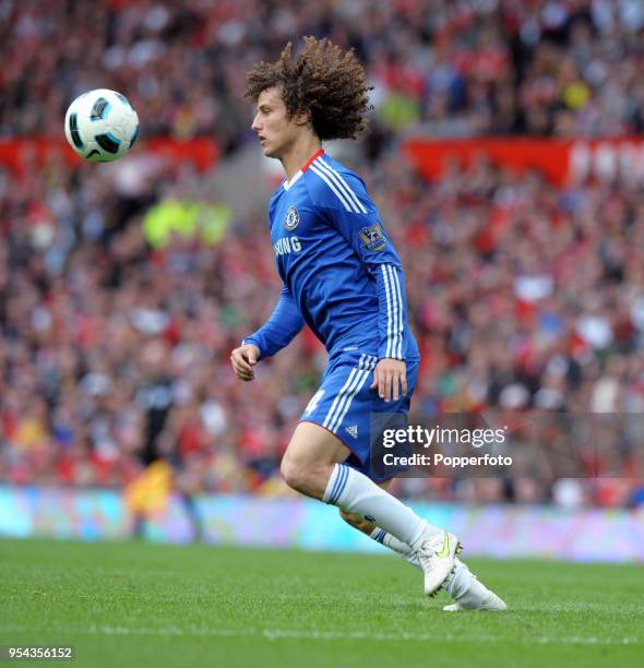 David Luiz of Chelsea in action during the Barclays Premier League match between Manchester United and Chelsea at Old Trafford on May 8, 2011 in...