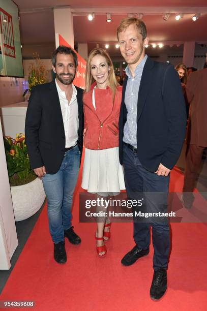 Timo Glock, Andrea Kaiser and guest attend the BILD Muenchen Newspaper 50th anniversary party at MTTC IPHITOS on May 3, 2018 in Munich, Germany.