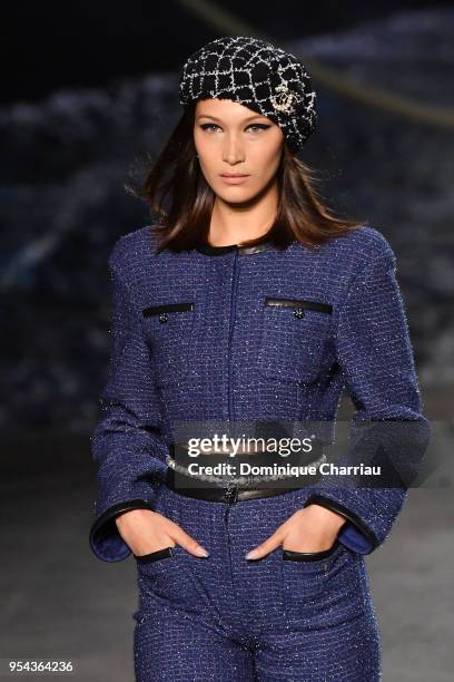 Bella Hadid walks the runway during the Chanel Cruise 2018/2019 Collection at Le Grand Palais on May 3, 2018 in Paris, France.