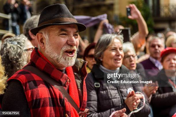 Pensioner in the demonstration for fair pensions. Pensioners and young people from all around Spain took part in a nationwide demonstration to...