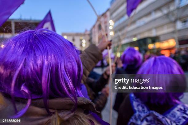 Manifestation in Mataro in 'dia de la mujer', women's day in Spanish. Strike of 8th March 2018