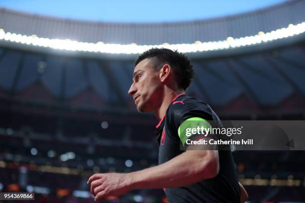 Laurent Koscielny of Arsenal during the UEFA Europa League Semi Final second leg match between Atletico Madrid and Arsenal FC at Estadio Wanda...