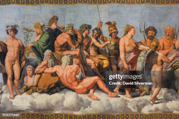 Raphael's The Council of the Gods is a central feature of the frescoes which decorate the walls and ceiling of the Loggia of Cupid and Psyche hall of...