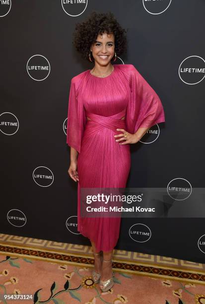 Actress Parisa Fitz-Henley arrives at Lifetime's afternoon tea in celebration of the premiere of the upcoming movie, "Harry & Meghan: A Royal...