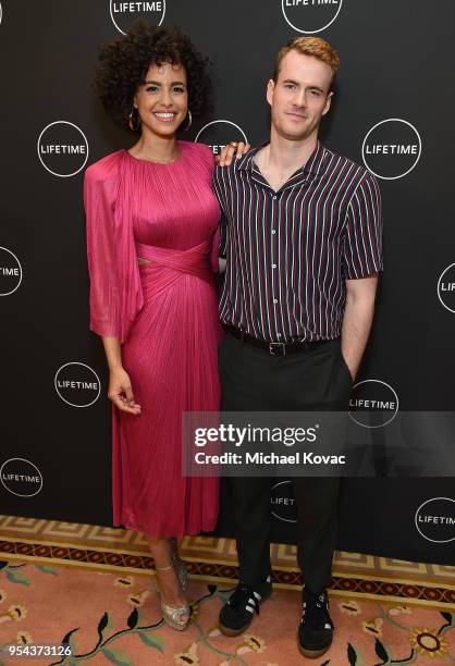 Actress Parisa Fitz-Henley and actor Murray Fraser arrive at Lifetime's afternoon tea in celebration of the premiere of the upcoming movie, "Harry &...