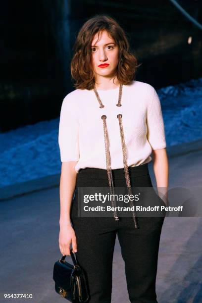 Aloise Sauvage attends the Chanel Cruise 2018/2019 Collection : Photocall, at Le Grand Palais on May 3, 2018 in Paris, France.