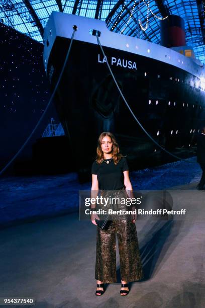 Marie-Ange Casta attends the Chanel Cruise 2018/2019 Collection : Photocall, at Le Grand Palais on May 3, 2018 in Paris, France.