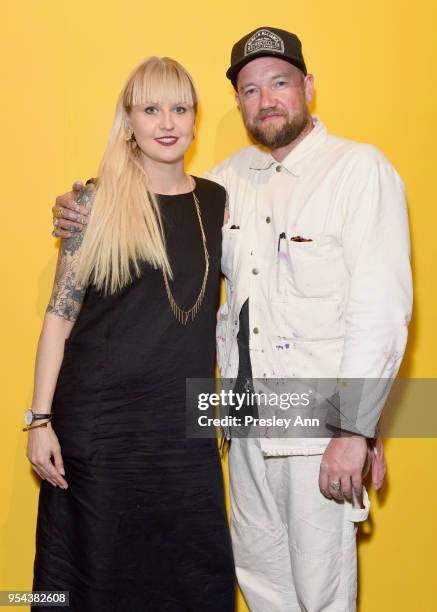 Moniker Art Fair Director Tina Ziegler and D*Face attend the Moniker International Art Fair Opening. Kaspersky Lab is supporting the Moniker Art...