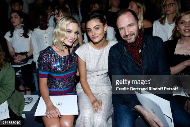Margot Robbie, Phoebe Tonkin and Ralph Fiennes attend the Chanel Cruise 2018/2019 Collection : Photocall, at Le Grand Palais on May 3, 2018 in Paris,...