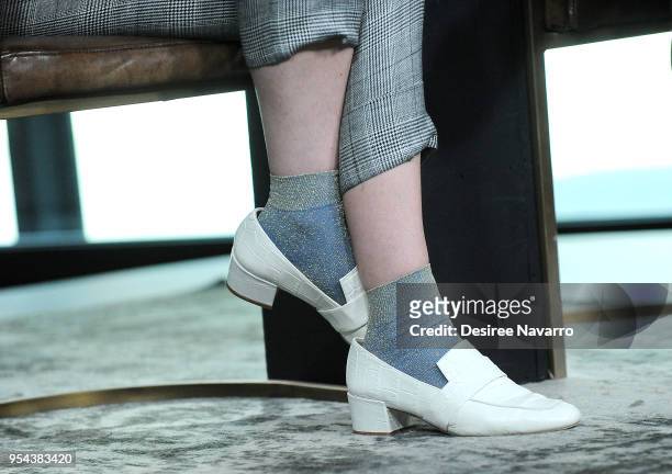 Actress Mackenzie Davis, shoe detail, visits Build Series to discuss the movie 'Tully' at Build Studio on May 3, 2018 in New York City.