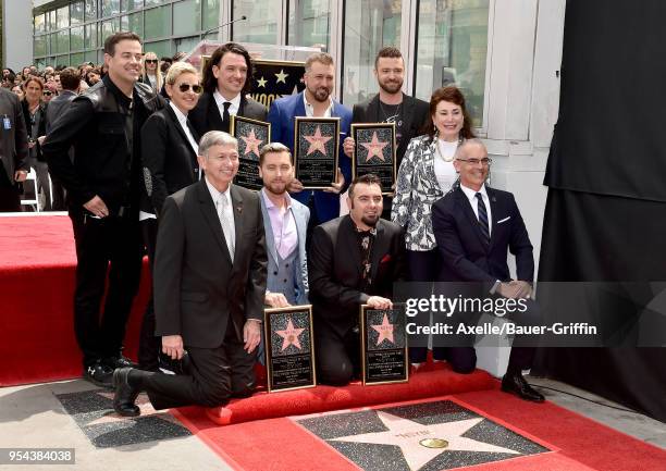 Singers Chris Kirkpatrick, Lance Bass, JC Chasez, Joey Fatone, Justin Timberlake, comedian Ellen DeGeneres and TV host Carson Daly attend the...