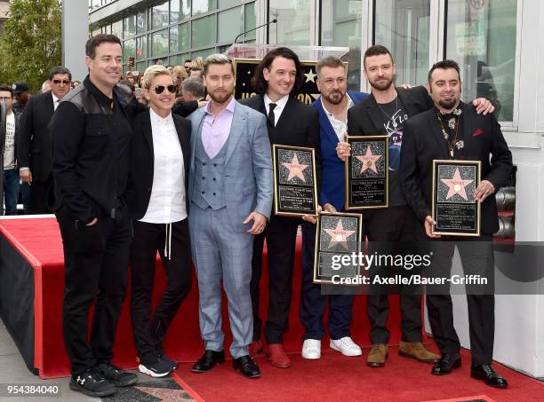 Host Carson Daly, comedian Ellen DeGeneres, singers Lance Bass, JC Chasez, Joey Fatone, Justin Timberlake and Chris Kirkpatrick attend the ceremony...