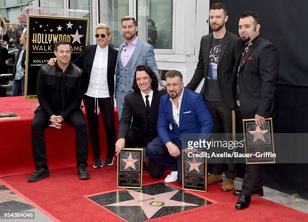 Host Carson Daly, comedian Ellen DeGeneres, singers Lance Bass, JC Chasez, Joey Fatone, Justin Timberlake and Chris Kirkpatrick attend the ceremony...