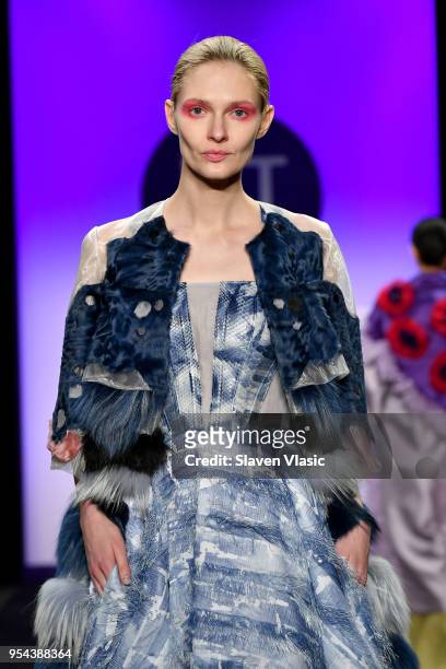 Model walks the runway during the 2018 Future Of Fashion Runway Show at The Fashion Institute of Technology on May 3, 2018 in New York City.
