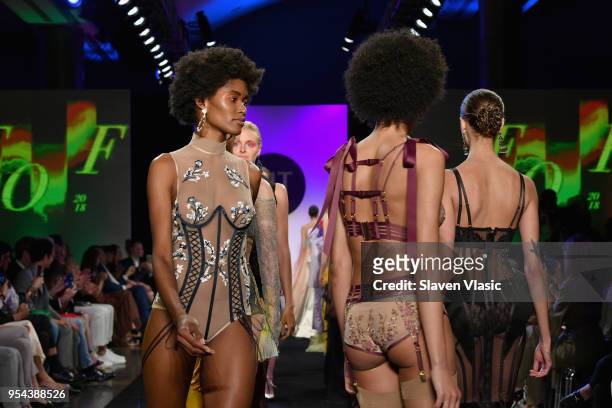 Models walk the runway during the 2018 Future Of Fashion Runway Show at The Fashion Institute of Technology on May 3, 2018 in New York City.