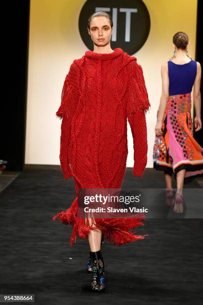 Model walks the runway during the 2018 Future Of Fashion Runway Show at The Fashion Institute of Technology on May 3, 2018 in New York City.