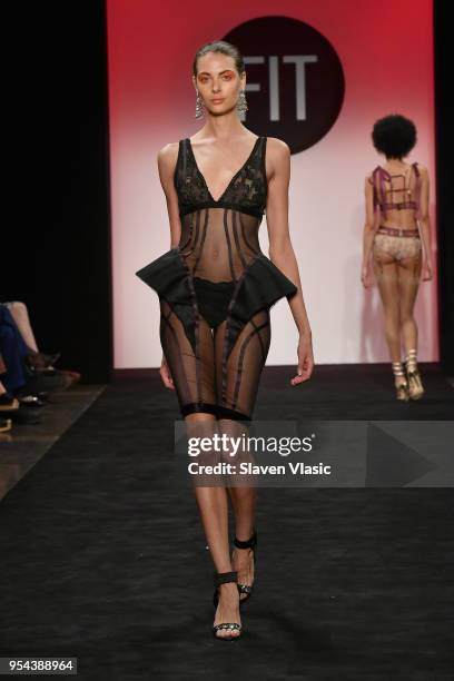 Model walks the runway during the 2018 Future Of Fashion Runway Show at The Fashion Institute of Technology on May 3, 2018 in New York City.