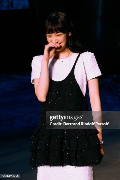 Actress Angela Yuen attends the Chanel Cruise 2018/2019 Collection : Photocall, at Le Grand Palais on May 3, 2018 in Paris, France.