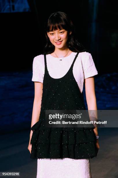 Actress Angela Yuen attends the Chanel Cruise 2018/2019 Collection : Photocall, at Le Grand Palais on May 3, 2018 in Paris, France.