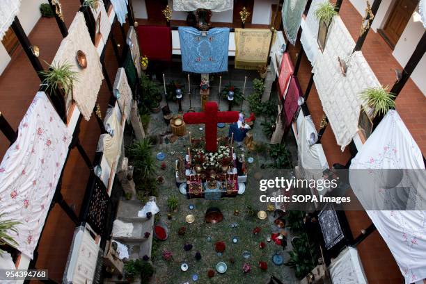 The altar with the cross situated inside the terrace of "Corrala de Santiago", one day before Dia de las Cruces festival.El día de la Cruz. Día de...