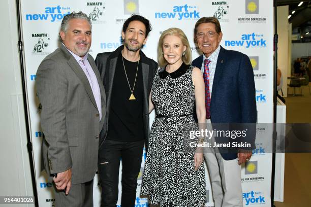 Nick Korniloff; Adrien Brody, Audrey Gruss and Joe Namath attend Art New York on May 3, 2018 at Pier 94 in New York City.