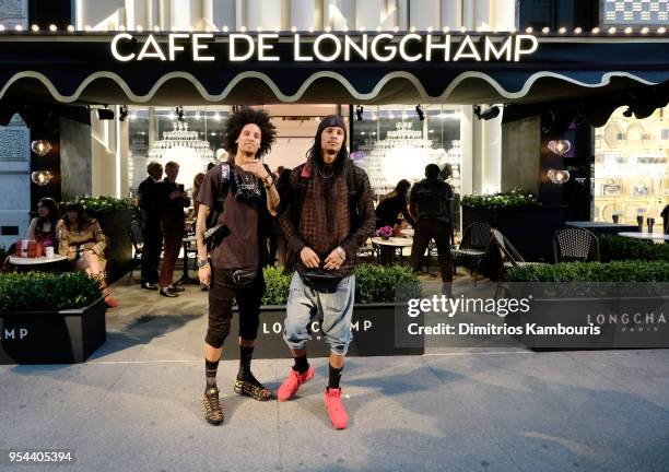 Laurent Nicolas Bourgeois and Larry Nicolas Bourgeois of Les Twins attend the opening of Longchamp Fifth Avenue Flagship at Longchamp on May 3, 2018...