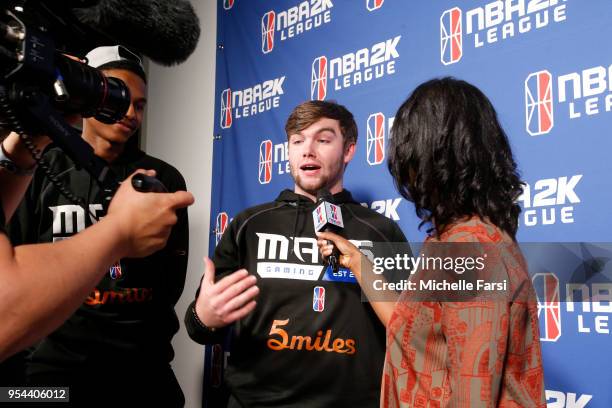 Dayfri of Mavs Gaming is interviewed after the game against Heat Check Gaming during the NBA 2K League Tip Off Tournament on May 3, 2018 at Brooklyn...