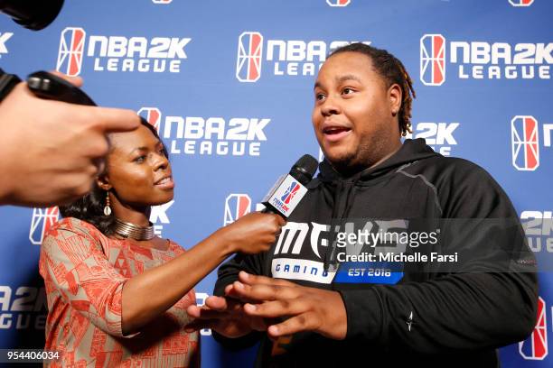 Dimez of Mavs Gaming is interviewed after the game against Heat Check Gaming during the NBA 2K League Tip Off Tournament on May 3, 2018 at Brooklyn...