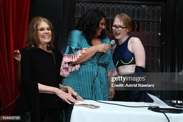 Gloria Steinem, Samhita Mukhopadhyay, and Meredith Talusan attend the Ms. Foundation 30th Annual Gloria Awards at Capitale on May 3, 2018 in New York...