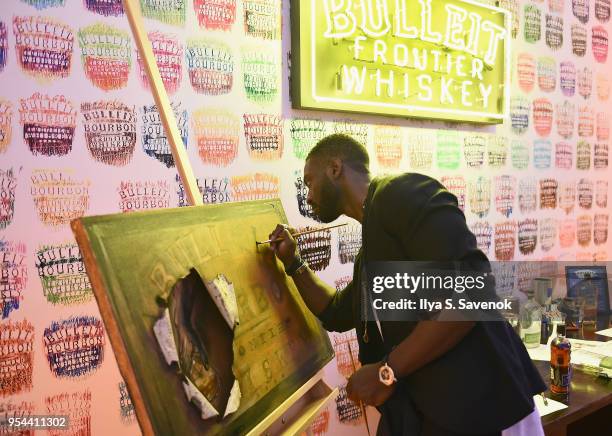 Aldis Hodge celebrates the national launch of Frontier Works: Bottle Impressions in the Bulleit Frontier Whiskey Lounge at Frieze New York on May 3,...