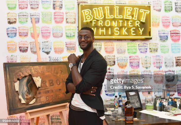 Aldis Hodge celebrates the national launch of Frontier Works: Bottle Impressions in the Bulleit Frontier Whiskey Lounge at Frieze New York on May 3,...