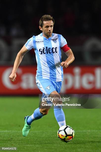 Senad Lulic of SS Lazio in action during the Serie A match between Torino FC and SS Lazio at Stadio Olimpico di Torino on April 29, 2018 in Turin,...