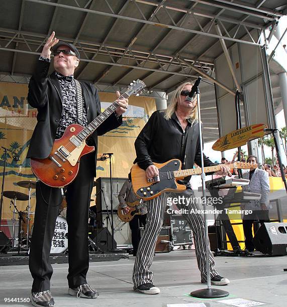 Rick Neilsen and Robin Zander perform at the Miami Dolphins game at Landshark Stadium on December 27, 2009 in Miami, Florida.