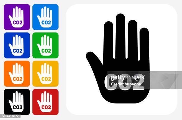 co2 handprint icon square button set - handprint vector stock illustrations