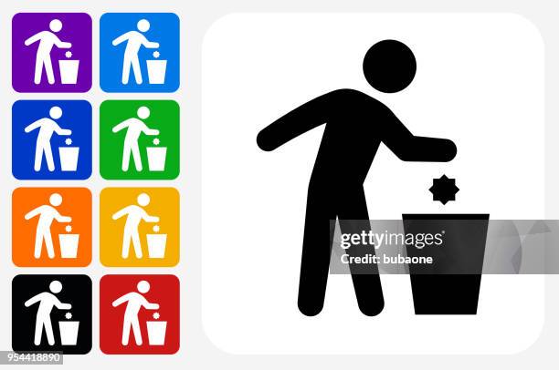throwing litter icon square button set - flying debris stock illustrations