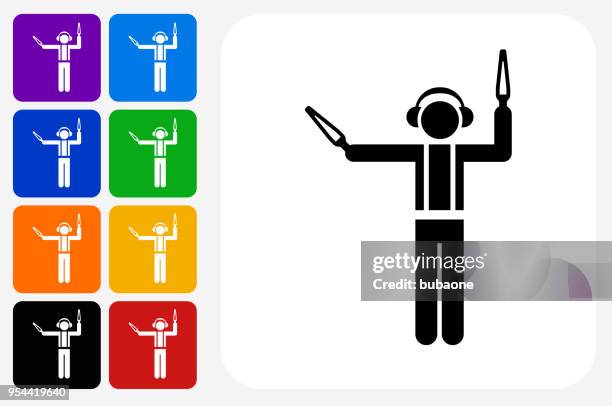 ramp agent icon square button set - traffic control stock illustrations