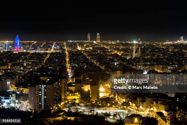 barcelona skyline at night - marc mateos stock pictures, royalty-free photos & images