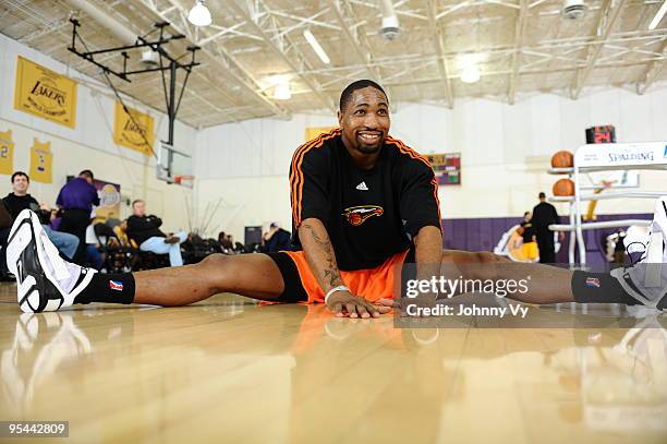 Keith McLeod of the Albuquerque Thunderbirds stretches before taking on the Los Angeles D-Fenders at Toyota Sports Center on December 27, 2009 in El...