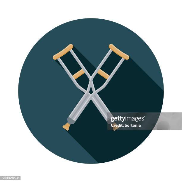 crutches flat design medical supplies icon with side shadow - limping stock illustrations