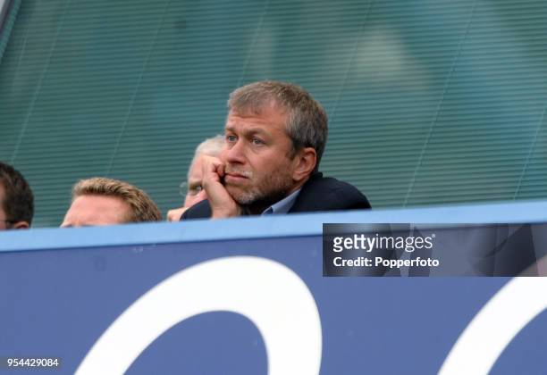 Chelsea owner Roman Abramovich watches from the stands during the Barclays Premier League match between Chelsea and Newcastle United at Stamford...