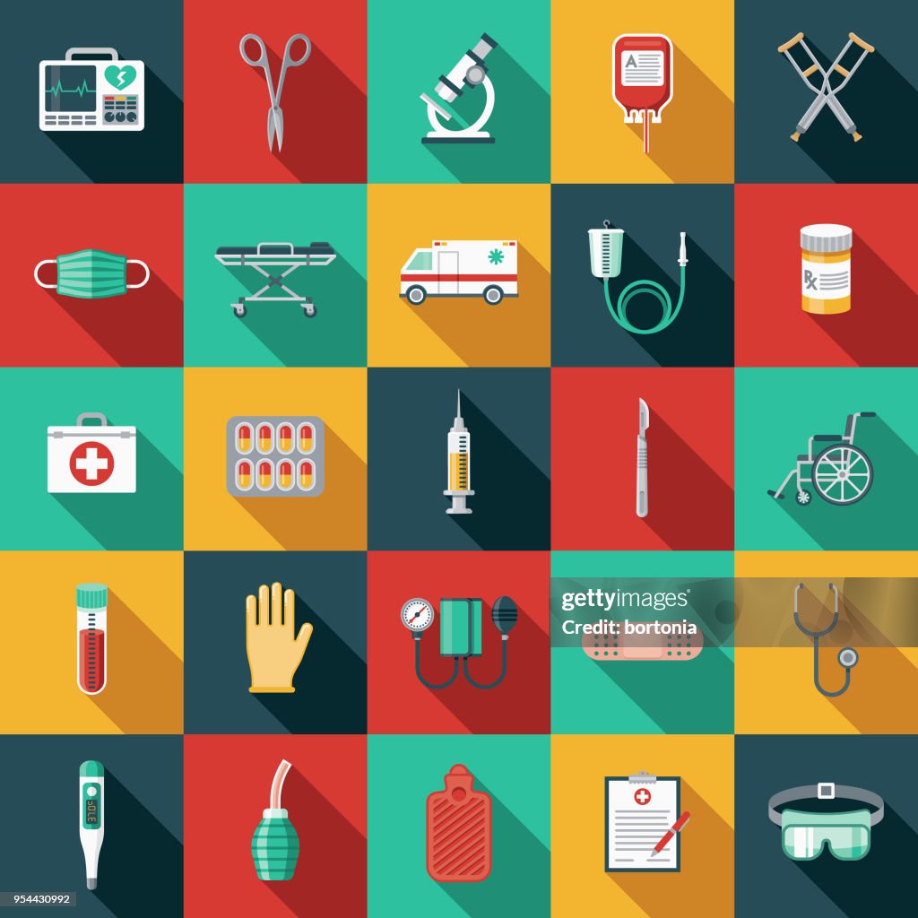 Medical Supplies Flat Design Icon Set with Side Shadow