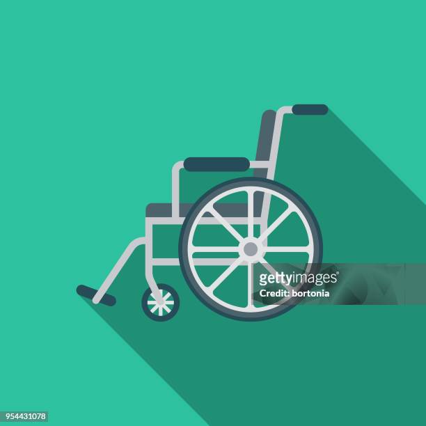 wheelchair flat design medical supplies icon with side shadow - disability icon stock illustrations