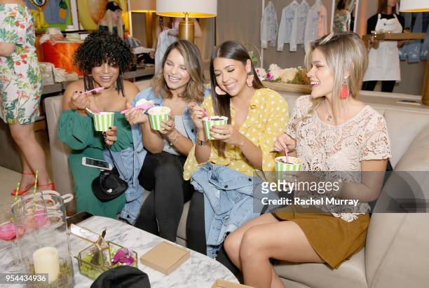 Ydelays Aristimuno and Salome Aristimuno and guests attend a 'Girls' Night In' hosted by Mandy Moore and Garnier at Hills Penthouse on May 3, 2018 in...