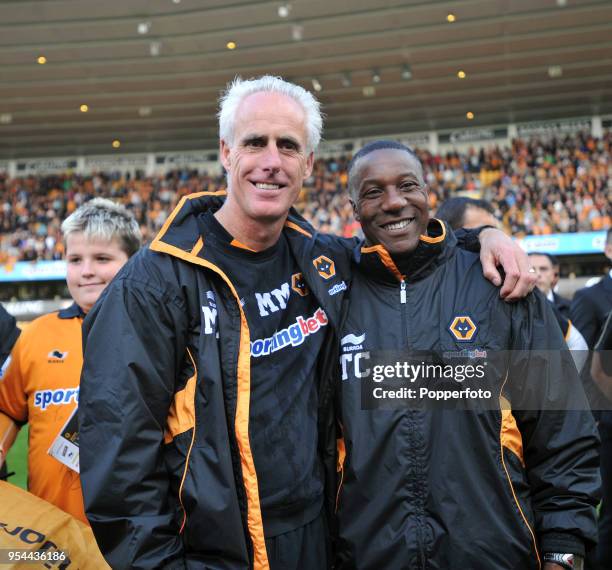 Wolves manager Mick McCarthy poses with assistant manager Terry Connor after the Barclays Premier League match between Wolverhampton Wanderers and...