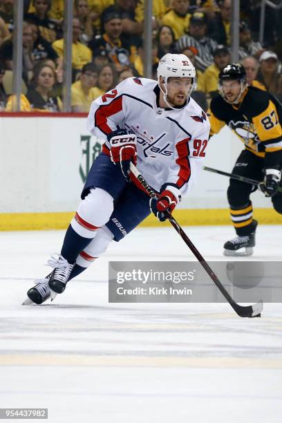 Evgeny Kuznetsov of the Washington Capitals controls the puck in Game Three of the Eastern Conference Second Round during the 2018 NHL Stanley Cup...