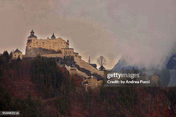 hohenwerfen castle, region of salzburg, austria - hohenwerfen castle stock pictures, royalty-free photos & images