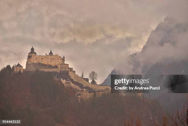 hohenwerfen castle, region of salzburg, austria - hohenwerfen castle stock pictures, royalty-free photos & images