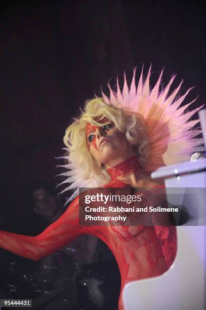 Lady Gaga performs during the launch of V61 hosted by V Magazine, Marc Jacobs and Belvedere Vodka at the Hiro Ballroom at The Maritime Hotel on...