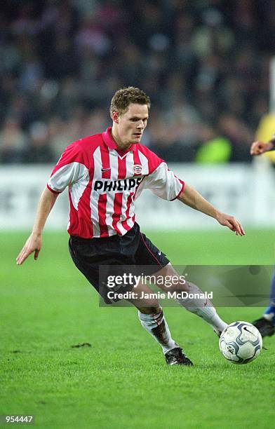 Johann Vogel of PSV Eindhoven looks to run with the ball during the UEFA Cup Quarter Finals second leg match against Kaiserslautern played at the...