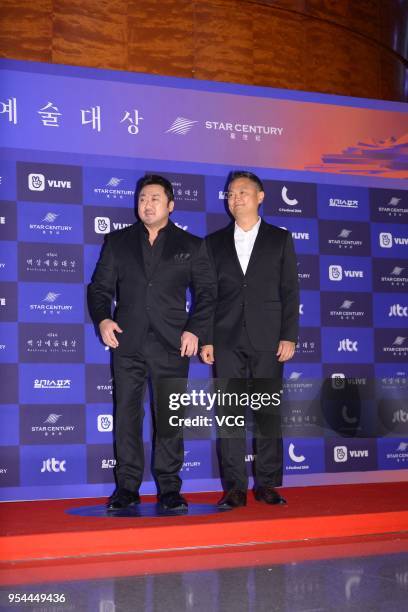 South Korean actor Ma Dong-seok arrives at the red carpet of the 54th Baeksang Arts Awards at COEX Convention & Exhibition Center on May 3, 2018 in...